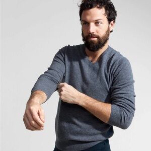 NWT State Cashmere Men's V-Neck Sweater in Dark Grey, Size XL, Long Sleeve